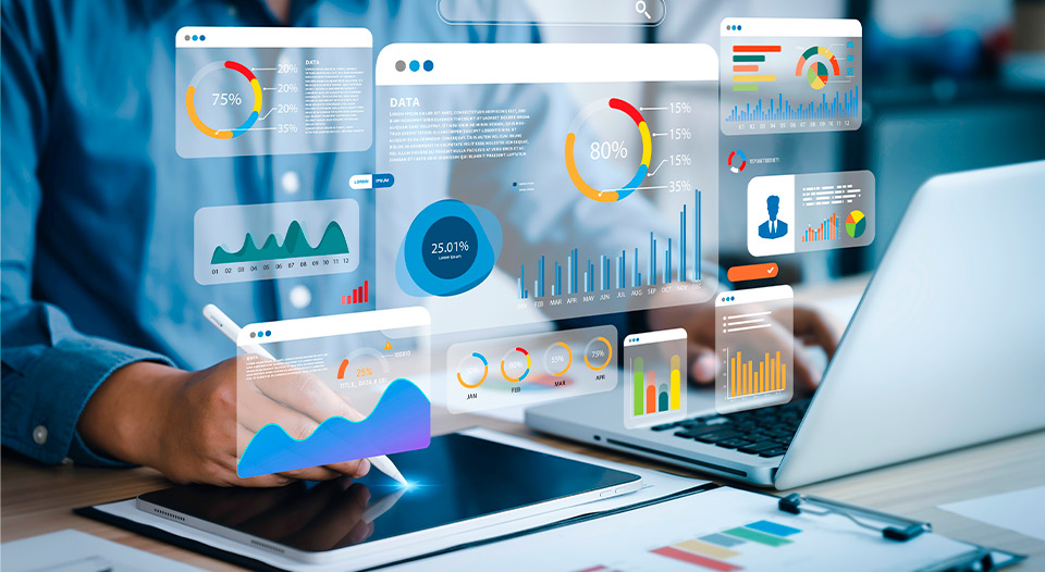 marketing digital dashboard with graphics. 