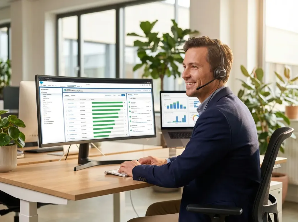 Sales professional managing contacts and pipeline in GoCRM